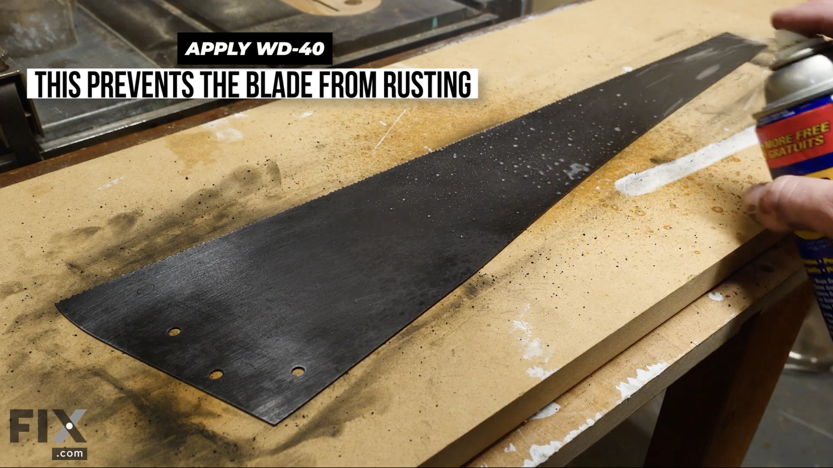 Spray and rub in a healthy coat of WD-40 to complete the restoration of your hand saw or whatever tools you may be restoring.