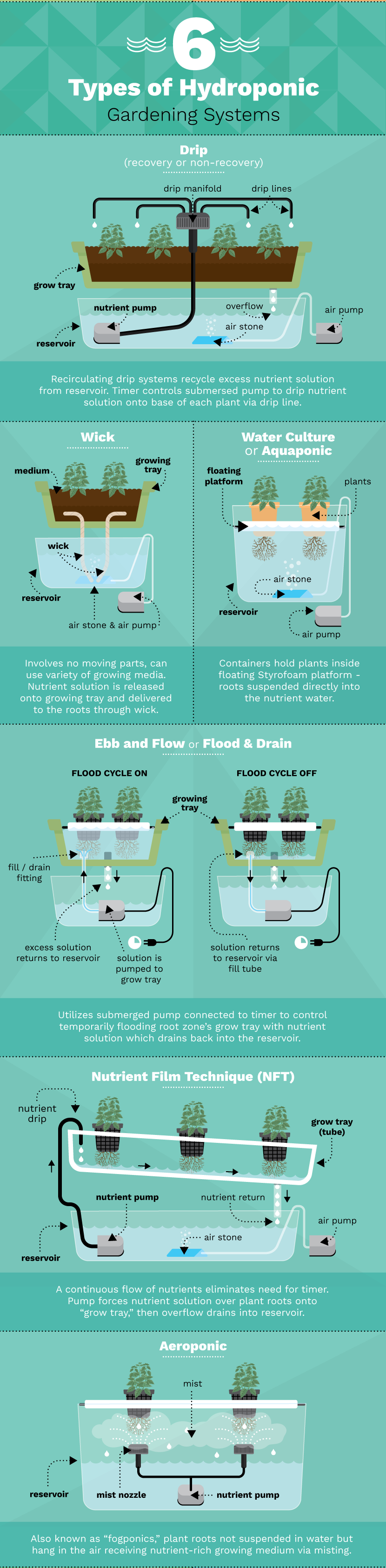 Six types of hydroponic gardening systems