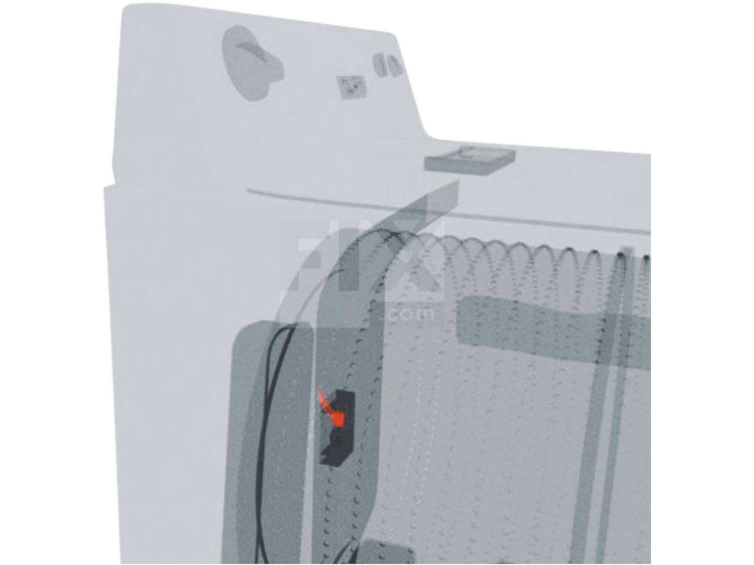 A 3D diagram showing the components of a dryer and specifying the location of the bulb socket