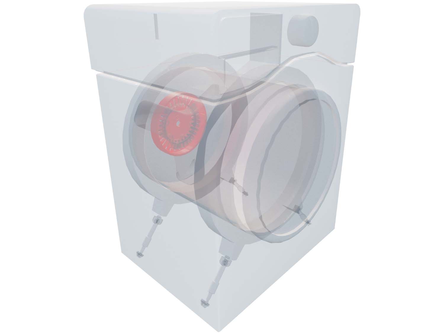 A 3D diagram showing the components of a washer and specifying the location of the rotor