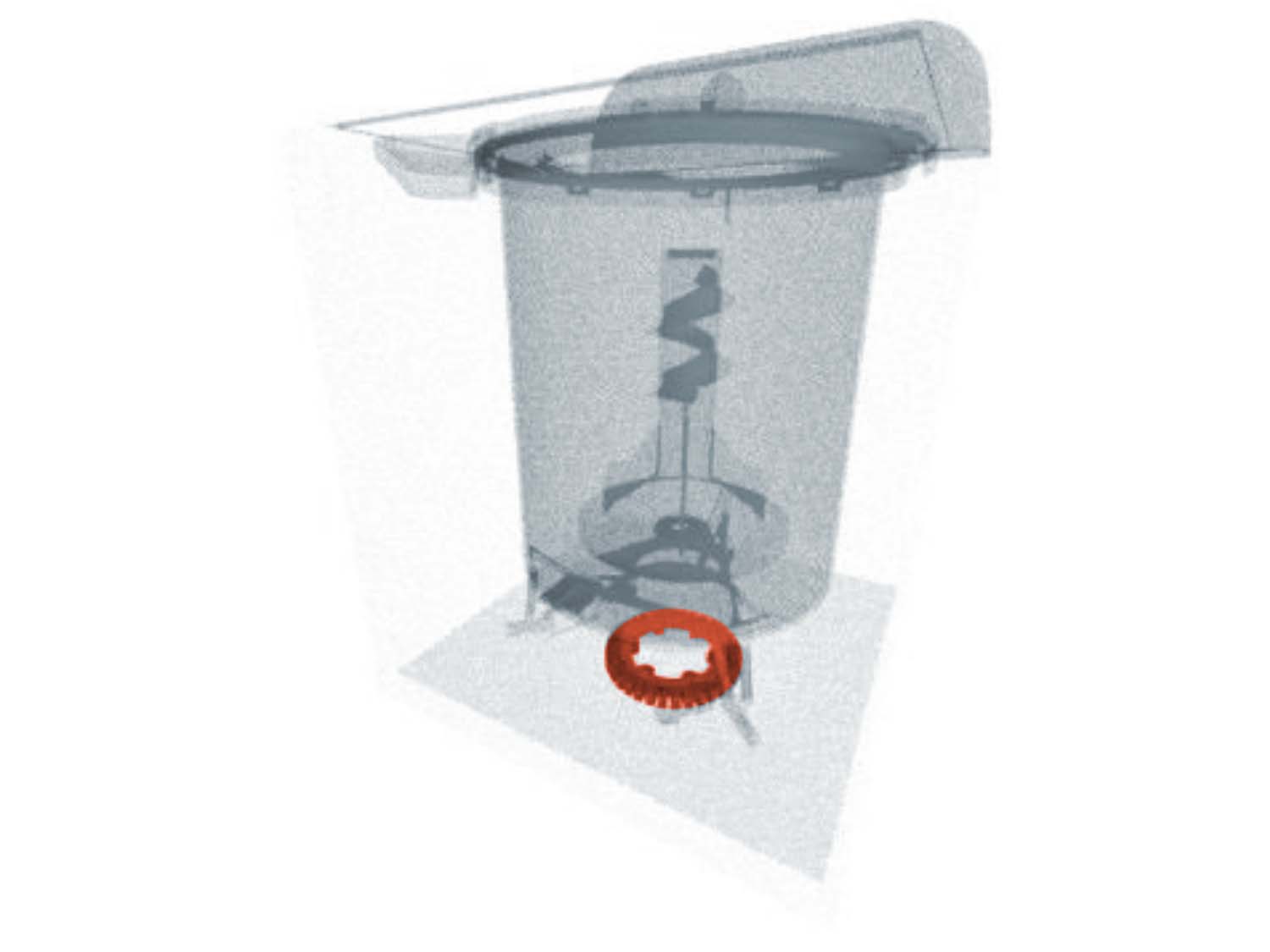 A 3D diagram showing the components of a top load washer and specifying the location of the stator