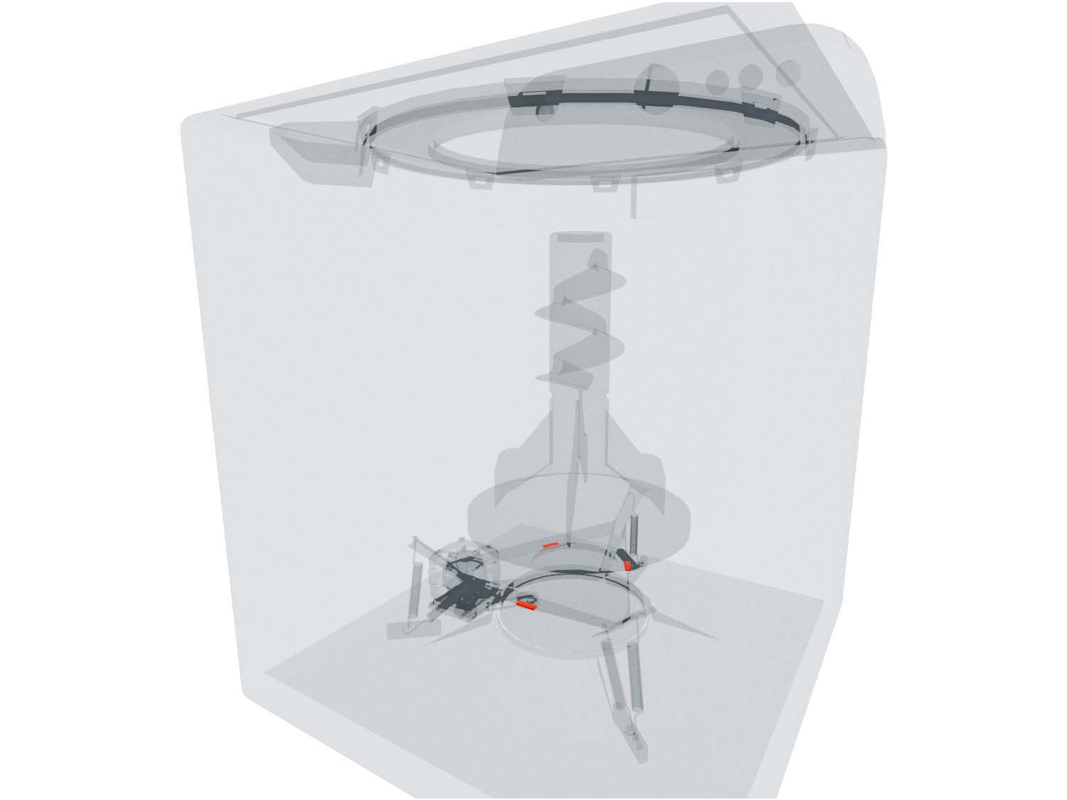 A 3D diagram showing the components of a washer and specifying the location of the suspension pads