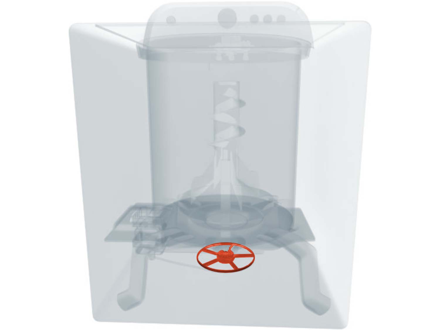 A 3D diagram showing the components of a washer and specifying the location of the transmission pulley