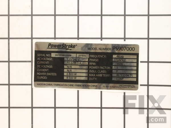 10032824-1-M-Homelite-940678275-Data Plate Label