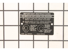 Instruction Plate – Part Number: 12-98-2105