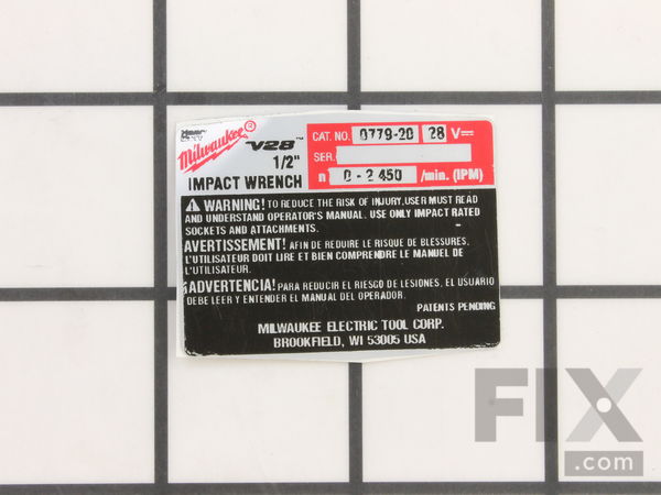 11876879-1-M-Milwaukee-12-20-0779-Service Nameplate Kit