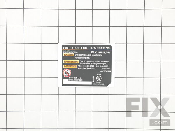 18689837-1-M-Ryobi-089240039901-DATA LABEL (R40311)