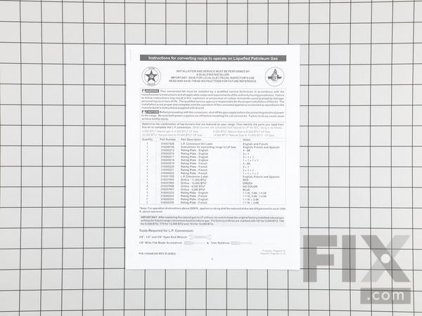 440169-1-M-Frigidaire-316248105         -Instructions For LP Conversion