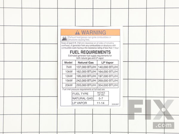 8911752-1-M-Briggs and Stratton-205397GS-Decal, Requirements, Fuel